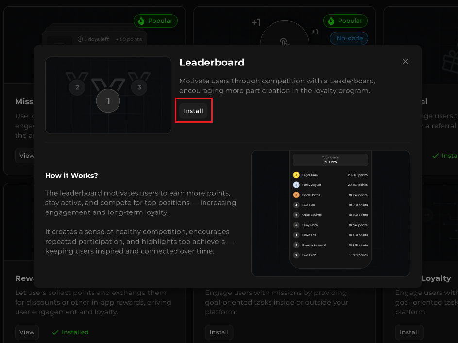 My Widget section, Leaderboard card